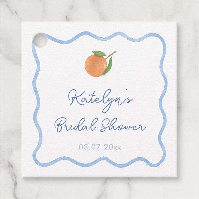 Boho Wavy Line Citrus Main Squeeze Brautparty Geschenkanhänger (Vorderseite)