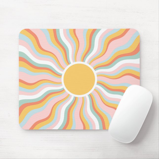 Boho Wavy Sun Rays Retro Design Mousepad (Mit Mouse)