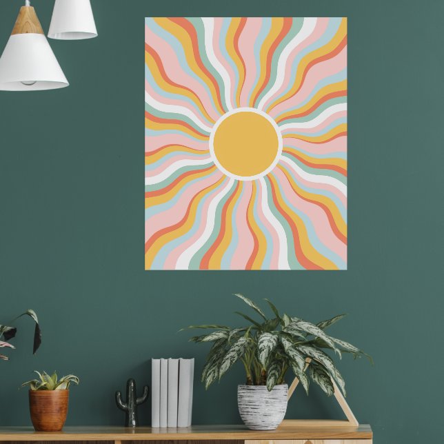 Boho Wavy Sun Rays Retro Design Poster (Wohnzimmer 1)