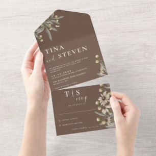 Boho Wedding Beige Botanical All In One Einladung