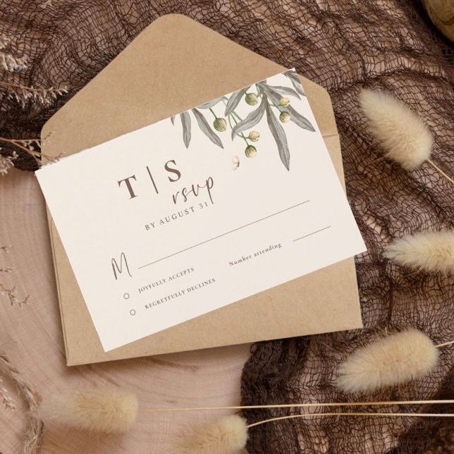 Boho Wedding Beige Botanical RSVP Karte (Von Creator hochgeladen)