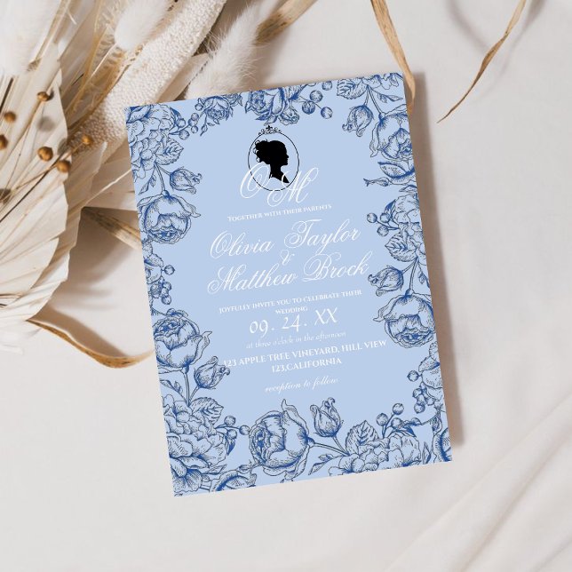 Boho Wedding Bridgerton Navy Blue Script Romantik Einladung (Von Creator hochgeladen)