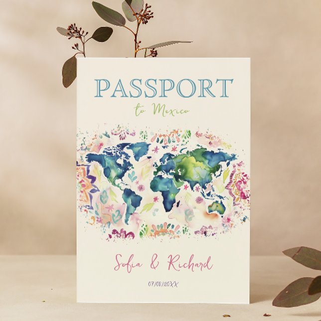 Boho Wedding Destination Passport Karte farbenfroh (Von Creator hochgeladen)