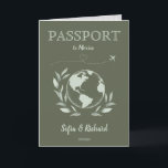 Boho Wedding Destination Passport Karte QR Code<br><div class="desc">Modern Boho World Map Einladung Wedding Destination,  wie Pass,  mit Ihrem Monogramm. Fügen Sie Ihren QR-Code hinzu. Farbe des grünen Hintergrunds</div>