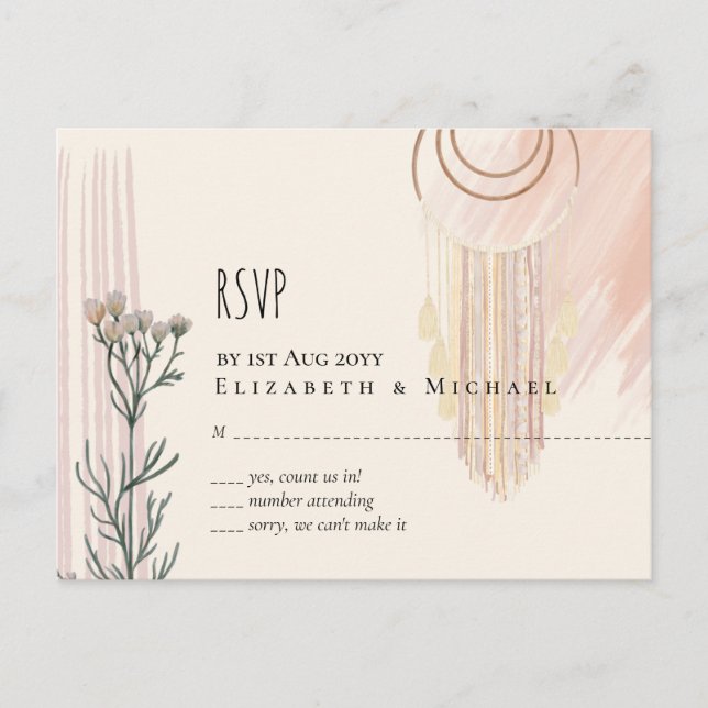 BOHO Wedding Dusty Blue Peach Dream Catcher Postkarte (Vorderseite)