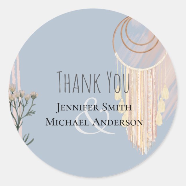 BOHO Wedding Dusty Blue Peach Dream Catcher Runder Aufkleber (Vorderseite)
