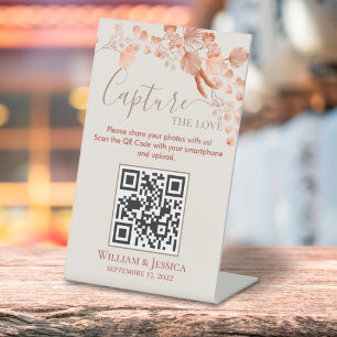 Boho Wedding Foto Sharing Pampas Grass QR Code Sockelschild