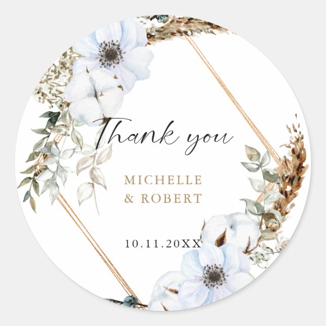 Boho Wedding Frame Floral Hochzeit im Herbst Elega Runder Aufkleber (Vorderseite)