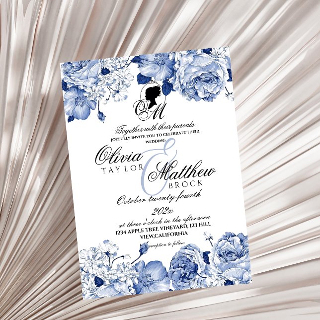 Boho Wedding Garden Blume Navy Blue Elegante Einladung (Von Creator hochgeladen)