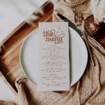 Boho Wedding Menükarte<br><div class="desc">Dies ist ein Retro-Thema Hochzeitsmenü Vorlage. Bearbeiten Sie die meisten* Formulierungen und Farben auf dieser Retro-Hochzeit laden Sie ein, es zu Ihrem Thema persönlicher Stil zu machen! (die Wörter "the" und "menu" sind nicht editierbar, aber Sie können die Farben ändern!) // Für passende Designs suchen BIRDIE im Sincerely By Nicole...</div>