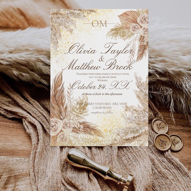 Boho Wedding Pampas Grass Blume neutral Einladung (Von Creator hochgeladen)