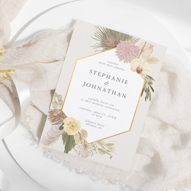 Boho Wedding Pampas Grass Orchid Palm Wedding Einladung (Von Creator hochgeladen)
