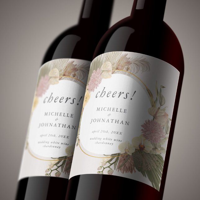 Boho Wedding Pampas Grass Palm Grass Orchid Weinetikett (Boho Wedding Pampas Grass Palm Grass Orchid Wine Label)
