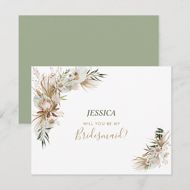 Boho Wedding Party Werden Sie mein Vorschlag Mitteilungskarte (Vorne/Hinten)