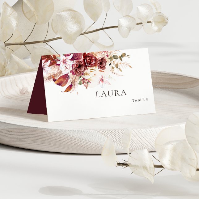 Boho Wedding Place Card – Burgundy & Blush Platzkarte (Von Creator hochgeladen)