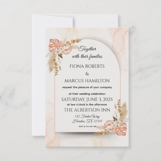Boho Wedding RSVP Card - Elegante, rustikale Blüte (Vorderseite)