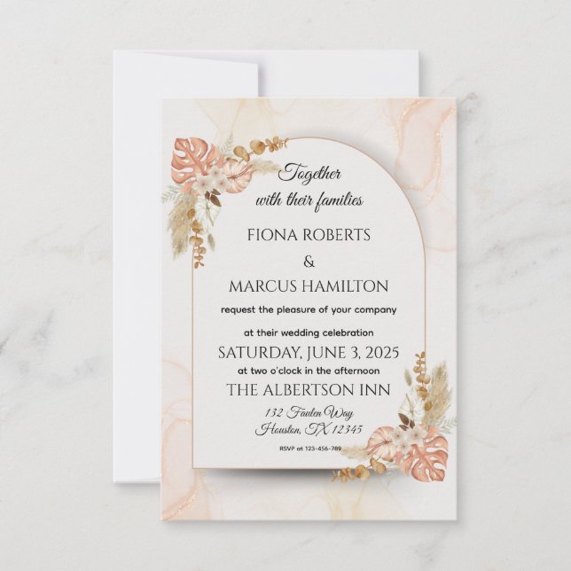 Boho Wedding RSVP Card - Elegante, rustikale Blüte (Vorderseite)