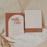 Boho Wedding RSVP Cards Begleitkarte<br><div class="desc">Dies ist eine Terracotta Retro-Thema Hochzeit RSVP Karte Einladung. Bearbeiten Sie die meisten* Formulierungen und Farben auf dieser Retro-Gehäusekarte, um sie Ihrem Event-Thema persönlichem Stil anzupassen! (Das Wort "freundlich antworten" ist nicht bearbeitbar, aber Sie können die Farben ändern!) // Für passende Designs suchen Sie BIRDIE im Sincerely By Nicole Zazzle...</div>