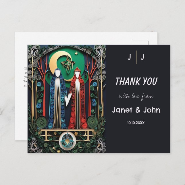 Boho Wedding Vielen Dank Postkarte (Vorne/Hinten)