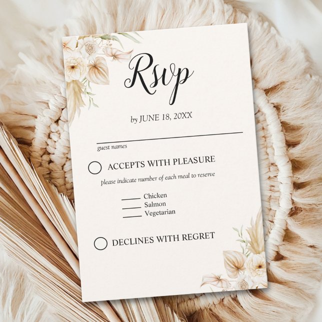 Boho Wedding with Beige and Yellow Flowers RSVP Karte (Von Creator hochgeladen)
