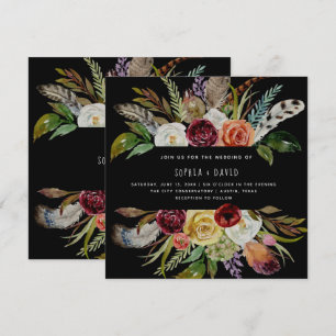 Boho Wedgundy und Orange Blume auf Black Einladung