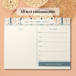 Boho Weekly Family Calendar mit Anmerkungen Abschn Notizblock