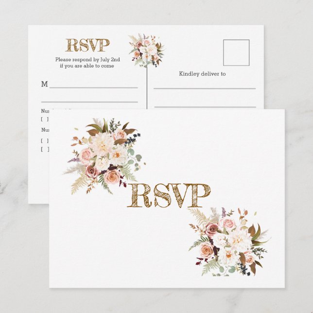 Boho Weichfarbige Rose/ Weiße Blume UAWG Postkarte (Vorne/Hinten)