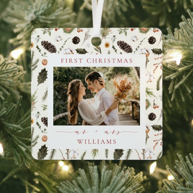 Boho Weihnachts-Botanisches Foto Ornament Aus Metall (InSitu)