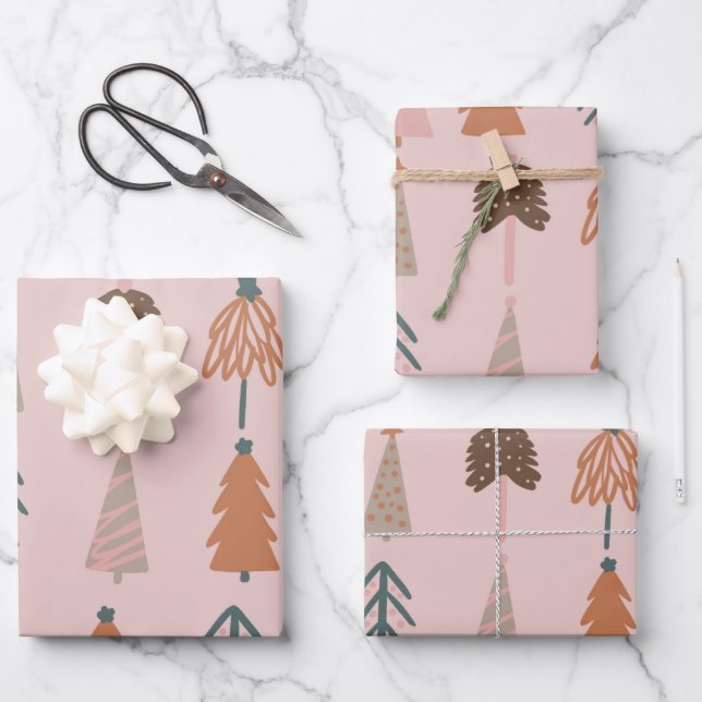 Boho Weihnachtsbaummuster  Geschenkpapier Set (Vorderseite)