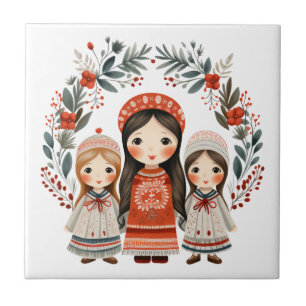 Boho-Weihnachtsmädchen Skandinavische Volkskunst Fliese