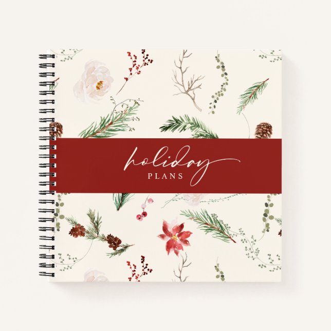 Boho Weihnachtsplaner Poinsettia Greenerie Notizbuch (Vorderseite)