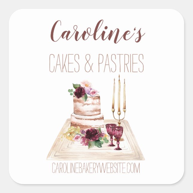 Boho Weinbäckerei Boutique Cupcakes Quadratischer Aufkleber (Vorderseite)