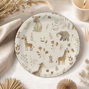 Boho Weiß Beige Dschungeltiere  Pappteller