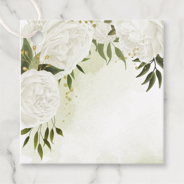 Boho weiße Blume grüne Blätter botanisch Geschenkanhänger (Vorderseite)