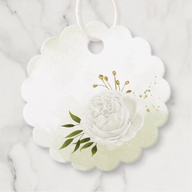 Boho weiße Blume grüne Blätter botanisch Geschenkanhänger (Vorderseite)