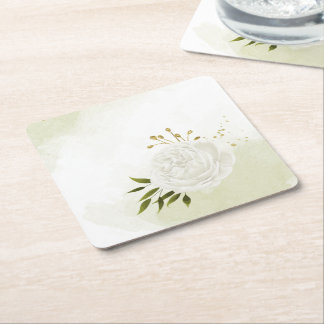 Boho weiße Blume grüne Blätter botanisch Rechteckiger Pappuntersetzer