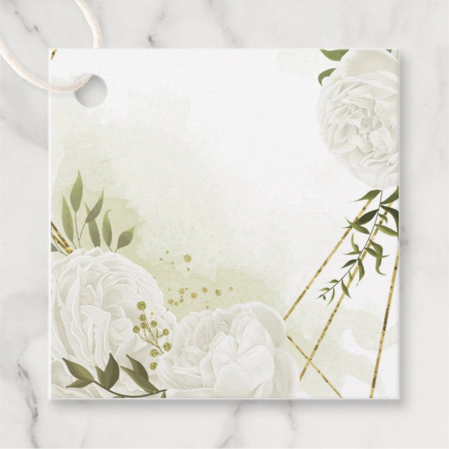Boho weiße Blume Grüne Blätter botanische Gefällig Geschenkanhänger (Vorderseite)