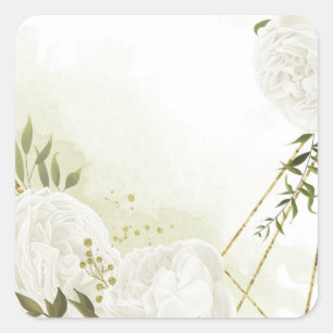 Boho weiße Blume grüne Blätter botanische Quadrate Quadratischer Aufkleber