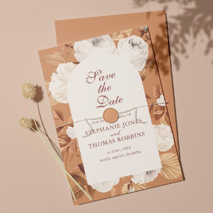 Boho Weiße Pfingstrosen Terrakotta Save-the-Date-K Save The Date