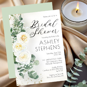 Boho Weiße Rose Floral Eukalyptus Brautparty Einladung