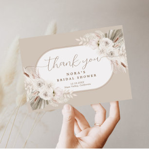 Boho Weiße und Neutrale Bouquet Dankeskarte