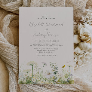 Boho Weiße Wildblumen Aquarell Florale Hochzeit Einladung