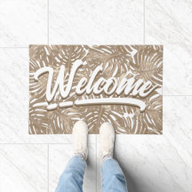 Boho Welcome Tropical Blätter Sisal Brown