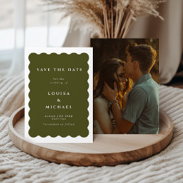 Boho-Wellenrand-Grün-Hochzeitsfoto Save The Date
