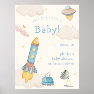 Boho Weltraum-Raketen-Junge-Baby-Shower-Willkommen Poster