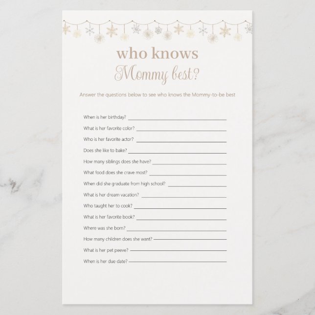 Boho Wer Mommy Best Baby Shower Game kennt (Vorderseite)
