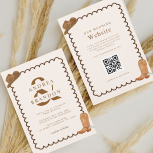Boho Western Ampersand Wavy Frame Qr Code Hochzeit Einladung