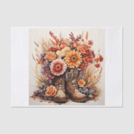 Boho Western Boots Floral Bouquet für Decoupage Seidenpapier