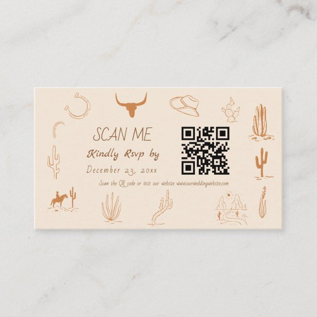 Boho Western Cowboy Illustration Wedding Scan Me  Begleitkarte (Vorderseite)