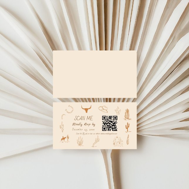 Boho Western Cowboy Illustration Wedding Scan Me  Begleitkarte (Von Creator hochgeladen)